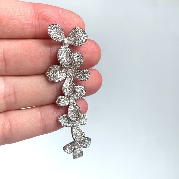 NEW ~ Anthropologie Shashi Cascading Pave Crystal Flower "Liz" Drop Earrings - Picture 10 of 12
